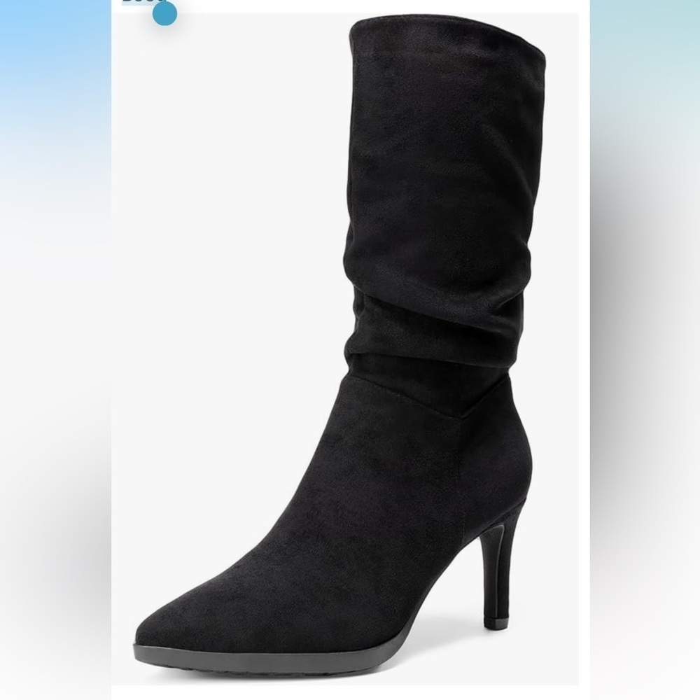 New DREAM PAIRS Mid Calf Slouchy Boots Pointed Toe Heeled Boots Zip size 11